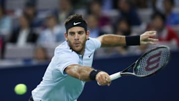 SHANGHAI, CHINA - OCTOBER 14: Juan Martin del Potro of Argentina returns a shot during the Men's singles Semifinal mach against Roger Federer of Switzerland on day seven of 2017 ATP Shanghai Rolex Masters at Qizhong Stadium on October 14, 2017 in Shanghai, China. (Photo by Lintao Zhang/Getty Images)