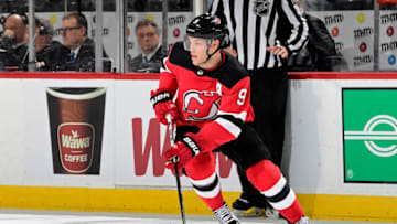 NEWARK, NJ - FEBRUARY 11: Taylor Hall #9 of the New Jersey Devils in action against the Boston Bruins at Prudential Center on February 11, 2018 in Newark, New Jersey. The Boston Bruins defeated the New Jersey Devils 5-3. (Photo by Steven Ryan/Getty Images)