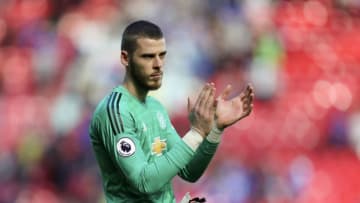 MANCHESTER, ENGLAND - MAY 12: David de Gea of Manchester United waves to the supporters after the Premier League match between Manchester United and Cardiff City at Old Trafford on May 12, 2019 in Manchester, United Kingdom. (Photo by James Baylis - AMA/Getty Images)