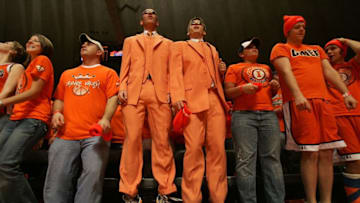 CHAMPAIGN, IL - JANUARY 28: Fans in the student section hop while cheering on the Illinois Fighting Illini against the Purdue Boilermakers on January 28, 2006 at the Assembly Hall at the University of Illinois in Champaign, Illinois. (Photo by Jonathan Daniel/Getty Images)