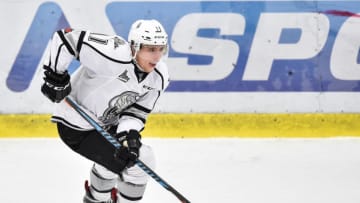 BOISBRIAND, QC - NOVEMBER 04: Vitalii Abramov #11 of the Gatineau Olympiques skates the puck against the Blainville-Boisbriand Armada during the QMJHL game at Centre d'Excellence Sports Rousseau on November 4, 2017 in Boisbriand, Quebec, Canada. The Gatineau Olympiques defeated the Blainville-Boisbriand Armada 3-2 in overtime. (Photo by Minas Panagiotakis/Getty Images)