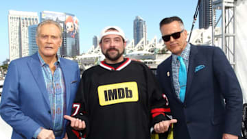 SAN DIEGO, CA - JULY 22: (L-R) Actor Lee Majors, host Kevin Smith and actor Bruce Campbell of Ash Vs. Evil Dead attend the IMDb Yacht at San Diego Comic-Con 2016: Day Two at The IMDb Yacht on July 22, 2016 in San Diego, California. (Photo by Tommaso Boddi/Getty Images for IMDb)