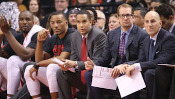 TORONTO, ON - FEBRUARY 26: Assistant coaches Jama Mahlalela of the Toronto Raptors (Photo by Tom Szczerbowski/Getty Images)