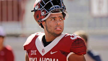 NORMAN, OK - OCTOBER 07: Fullback Dimitri Flowers #36 of the Oklahoma Sooners during warm ups before the game against the Iowa State Cyclones at Gaylord Family Oklahoma Memorial Stadium on October 7, 2017 in Norman, Oklahoma. Iowa State defeated Oklahoma 38-31. (Photo by Brett Deering/Getty Images)