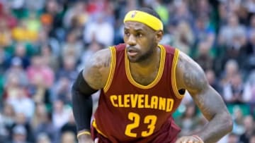 Nov 5, 2014; Salt Lake City, UT, USA; Cleveland Cavaliers forward LeBron James (23) dribbles the ball during the second half against the Utah Jazz at EnergySolutions Arena. The Jazz won 102-100. Mandatory Credit: Russ Isabella-USA TODAY Sports