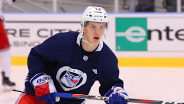 NEW YORK, NY - JUNE 29: New York Rangers Right Wing Vitali Kravtsov (74) skates during New York Rangers Prospect Development Camp on June 29, 2018 at the MSG Training Center in New York, NY. (Photo by Rich Graessle/Icon Sportswire via Getty Images)