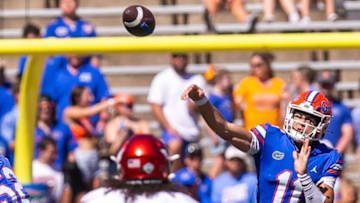 Florida Gators quarterback Jalen Kitna (11) finds a receiver in the second half against the Eastern Washington Eagles at Steve Spurrier Field at Ben Hill Griffin Stadium in Gainesville, FL on Sunday, October 2, 2022. [Doug Engle/Gainesville Sun]Ncaa Football Florida Gators Vs Eastern Washington Eagles