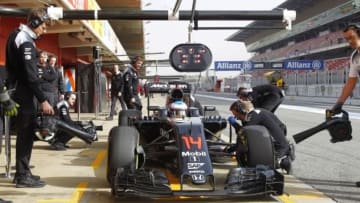 BARCELONA, SPAIN - FEBRUARY 23: McLaren Honda's Spanish driver Fernando Alonso is seen at the Circuit de Catalunya in Montmelo on the second test day of the Formula One Grand Prix season on February 23, 2016 in Barcelona, Spain. (Photo by Europa Press/Europa Press via Getty Images)