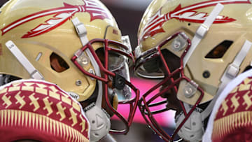 MIAMI, FL - OCTOBER 06: Tamorrion Terry # and Abdul Bello #75 of the Florida State Seminoles celebrate after scoring in the first half against the at Hard Rock Stadium on October 6, 2018 in Miami, Florida. (Photo by Mark Brown/Getty Images)
