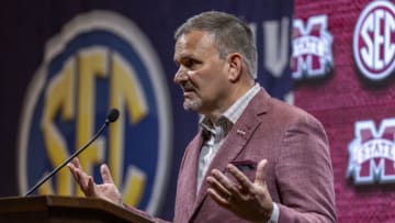 Oct 18, 2023; Birmingham, AL, USA; Mississippi State Bulldogs head coach Chris Jans talks with the media during the SEC Basketball Tipoff at Grand Bohemian Hotel Mountain Brook. Mandatory Credit: Vasha Hunt-USA TODAY Sports