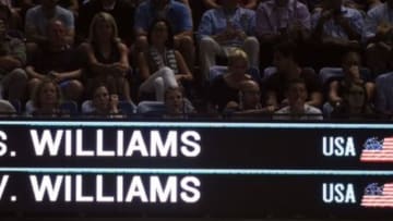 Sep 8, 2015; New York, NY, USA; View of the score board as Serena Williams of the USA hits to Venus Williams of the USA on day nine of the 2015 U.S. Open tennis tournament at USTA Billie Jean King National Tennis Center. Mandatory Credit: Robert Deutsch-USA TODAY Sports