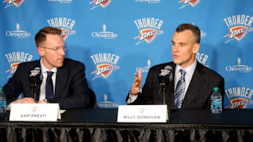 OKC Thunder Head Coach Billy Donovan, General Manager Sam Presti (Photo by Layne Murdoch Jr./NBAE via Getty Images)