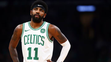 BOSTON, MA - OCTOBER 14: Kyrie Irving #11 of the Boston Celtics looks on during a game against the Philadelphia 76ers at TD Garden on October 16, 2018 in Boston, Massachusetts. NOTE TO USER: User expressly acknowledges and agrees that, by downloading and or using this photograph, User is consenting to the terms and conditions of the Getty Images License Agreement. (Photo by Adam Glanzman/Getty Images)