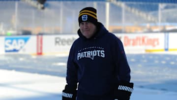 BOSTON, MA - DECEMBER 31 : New England Patriots head coach Bill Belichick enjoys Practice Day on December 31, 2015 during 2016 Bridgestone NHL Winter Classic at Gillette Stadium in Foxboro, Massachusetts. (Photo by Steve Babineau/NHLI via Getty Images)
