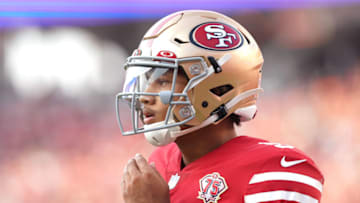 San Francisco 49ers quarterback Trey Lance (5). Mandatory Credit: Darren Yamashita-USA TODAY Sports