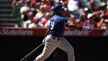 Sep 11, 2016; Anaheim, CA, USA; Texas Rangers designated hitter Adrian Beltre (29) looks up after hitting solo home run against the Los Angeles Angels during the sixth inning at Angel Stadium of Anaheim. Mandatory Credit: Kelvin Kuo-USA TODAY Sports
