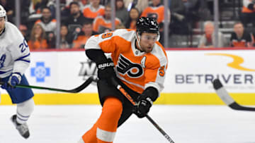 Nov 10, 2021; Philadelphia, Pennsylvania, USA; Philadelphia Flyers defenseman Ivan Provorov (9) carries the puck against the Toronto Maple Leafs at Wells Fargo Center. Mandatory Credit: Eric Hartline-USA TODAY Sports