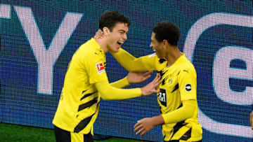 Gio Reyna and Jude Bellingham celebrate a goal (Photo by Alex Gottschalk/DeFodi Images via Getty Images)