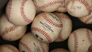 May 4, 2014; Philadelphia, PA, USA; Rawlings official major league baseballs to be used in batting practice prior to a game between the Philadelphia Phillies and Washington Nationals at Citizens Bank Park. Mandatory Credit: Bill Streicher-USA TODAY Sports
