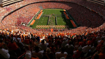 KNOXVILLE, TN - OCTOBER 06: A general view of the Tennessee Volunteers taking the field before the start of their game against the Georgia Bulldogs at Neyland Stadium on October 6, 2007 in Knoxville, Tennessee. (Photo by Streeter Lecka/Getty Images)