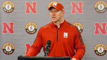 LINCOLN, NE - APRIL 21: Head Coach Scott Frost of the Nebraska Cornhuskers answers questions after the Spring game at Memorial Stadium on April 21, 2018 in Lincoln, Nebraska. (Photo by Steven Branscombe/Getty Images)