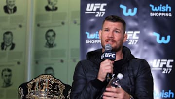 TORONTO, ON - OCTOBER 13: Michael Bisping speaks to the media during the UFC 217 press conference with Dana White and Georges St-Pierre at the Hockey Hall of Fame on October 13, 2017 in Toronto, Canada. (Photo by Vaughn Ridley/Zuffa LLC/Zuffa LLC via Getty Images)