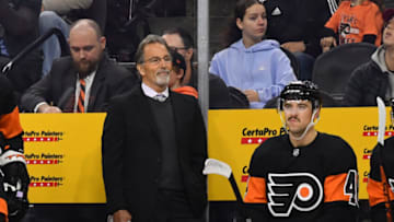 Nov 13, 2022; Philadelphia, Pennsylvania, USA; Philadelphia Flyers head coach John Tortorella against the Dallas Stars at Wells Fargo Center. Mandatory Credit: Eric Hartline-USA TODAY Sports