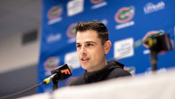 Florida Gators head coach Todd Golden talks with the media after the Orange & Blue Scrimmage at Billy Donovan Court at Exactech Arena in Gainesville, FL on Tuesday, November 1, 2022. [Matt Pendleton/Gainesville Sun]Ncaa Men S Basketball Florida Gators Orange Blue Scrimmage
