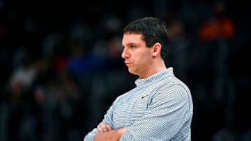 Mark Daigneault head coach of the Oklahoma City Thunder looks on against the Detroit Pistons at Little Caesars Arena on December 06, 2021 in Detroit, Michigan. NOTE TO USER: User expressly acknowledges and agrees that, by downloading and or using this photograph, User is consenting to the terms and conditions of the Getty Images License Agreement. (Photo by Nic Antaya/Getty Images)