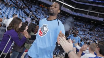 SACRAMENTO, CA - APRIL 7: Harrison Barnes #40 of the Sacramento Kings greets fans priro to the game against the New Orleans Pelicans on April 7, 2019 at Golden 1 Center in Sacramento, California. NOTE TO USER: User expressly acknowledges and agrees that, by downloading and or using this photograph, User is consenting to the terms and conditions of the Getty Images Agreement. Mandatory Copyright Notice: Copyright 2019 NBAE (Photo by Rocky Widner/NBAE via Getty Images)