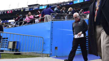 Nov 16, 2014; Charlotte, NC, USA; Atlanta Falcons head coach Mike Smith comes on to the field at Bank of America Stadium. Mandatory Credit: Bob Donnan-USA TODAY Sports