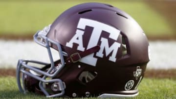 Sep 13, 2014; College Station, TX, USA; A Texas A&M Aggies helmet rest on the field prior to the game against the Rice Owls at Kyle Field. Mandatory Credit: Soobum Im-USA TODAY Sports