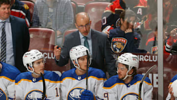 SUNRISE, FL - APRIL 8: Head coach Don Granato of the Buffalo Sabres directs the players during the second period against the Florida Panthers at the FLA Live Arena on April 8, 2022 in Sunrise, Florida. (Photo by Joel Auerbach/Getty Images)