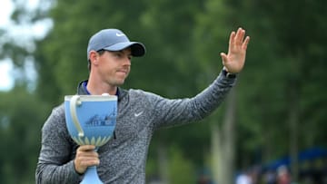 NORTON, MA - SEPTEMBER 05: Rory McIlroy of Northern Ireland poses with the trophy during the final round of the Deutsche Bank Championship at TPC Boston on September 5, 2016 in Norton, Massachusetts. (Photo by Maddie Meyer/Getty Images)