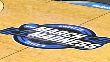 WASHINGTON, DC - MARCH 29: NCAA March Madness logo on the floor before the East Regional game of the 2019 NCAA Men's Basketball Tournament between the LSU Tigers and the Michigan State Spartans at Capital One Arena on March 29, 2019 in Washington, DC. (Photo by Mitchell Layton/Getty Images)
