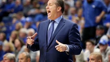 LEXINGTON, KY - JANUARY 20: John Calipari the head coach of the Kentucky Wildcats gives instructions to his team against the Florida Gators during the game at Rupp Arena on January 20, 2018 in Lexington, Kentucky. (Photo by Andy Lyons/Getty Images)