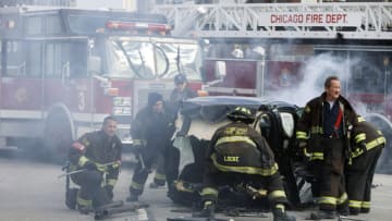 CHICAGO FIRE -- "Keep You Safe" Episode 1017 -- Pictured: (l-r) Taylor Kinney as Kelly Severide, Miranda Rae Mayo as Stella Kidd, Christian Stolte as Mouch -- (Photo by: Adrian S. Burrows Sr./NBC)