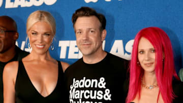 WEST HOLLYWOOD, CALIFORNIA - JULY 15: (L-R) Hannah Waddingham, Jason Sudeikis, and Juno Temple attend Apple's "Ted Lasso" season two premiere at Pacific Design Center on July 15, 2021 in West Hollywood, California. (Photo by Kevin Winter/Getty Images)
