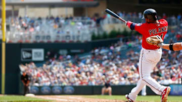 MINNEAPOLIS, MN - AUGUST 31: Jorge Polanco #11 of the Minnesota Twins hits a RBI double against the Chicago White Sox in the fifth inning during of their baseball game on August 31, 2017, at Target Field in Minneapolis, Minnesota.(Photo by Andy King/Getty Images)