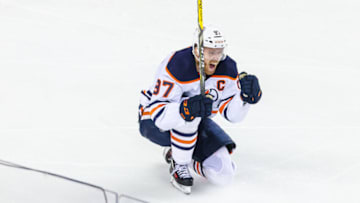 Edmonton Oilers Connor McDavid, #97, celebrates series clinching goal. Mandatory Credit: Sergei Belski-USA TODAY Sports