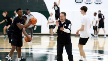 Michigan State coach Tom Izzo watches his go through drills during practice on Thursday, Oct. 20, 2022 at the Breslin Center.Msu 102022 Kd 0013766