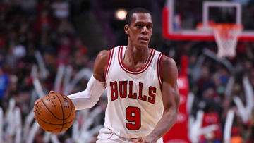 Dec 28, 2016; Chicago, IL, USA; Chicago Bulls guard Rajon Rondo (9) dribbles the ball against the Brooklyn Nets during the second half at the United Center. Mandatory Credit: Mike DiNovo-USA TODAY Sports