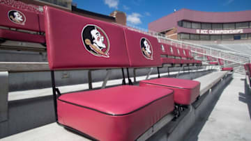 Chair-backs are staggered throughout the bowl of Doak Campbell Stadium to provide social distancing between groups of fans.Doak Corona Set Up267