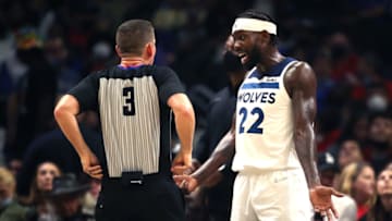 Minnesota Timberwolves guard Patrick Beverley talks to an official. Mandatory Credit: Kiyoshi Mio-USA TODAY Sports