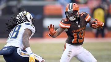CLEVELAND, OH - DECEMBER 24: Corey Coleman #19 of the Cleveland Browns runs after the catch against Trovon Reed #38 of the San Diego Chargers at FirstEnergy Stadium on December 24, 2016 in Cleveland, Ohio. (Photo by Jason Miller/Getty Images)