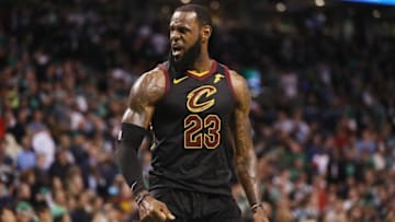 BOSTON, MA - MAY 27: LeBron James #23 of the Cleveland Cavaliers reacts in the second half against the Boston Celtics during Game Seven of the 2018 NBA Eastern Conference Finals at TD Garden on May 27, 2018 in Boston, Massachusetts. NOTE TO USER: User expressly acknowledges and agrees that, by downloading and or using this photograph, User is consenting to the terms and conditions of the Getty Images License Agreement. (Photo by Maddie Meyer/Getty Images)
