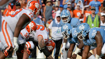 CHAPEL HILL, NORTH CAROLINA - SEPTEMBER 28: The Clemson Tigers offense lines up against the North Carolina Tar Heels defense during the first half of their game at Kenan Stadium on September 28, 2019 in Chapel Hill, North Carolina. (Photo by Grant Halverson/Getty Images)