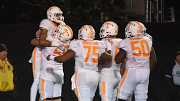 Nov 26, 2016; Nashville, TN, USA; Tennessee Volunteers receiver Josh Malone (3) celebrates after a touchdown reception during the first half against the Vanderbilt Commodores at Vanderbilt Stadium. Mandatory Credit: Christopher Hanewinckel-USA TODAY Sports