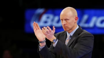NEW YORK, NY - MARCH 14: Head coach Chris Mack of the Xavier Musketeers reacts in the first half against the Creighton Bluejays during the Semifinals of the 2014 Men's Big East Basketball Tournament at Madison Square Garden on March 14, 2014 in New York City. (Photo by Jim McIsaac/Getty Images)