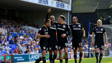 IPSWICH, ENGLAND - APRIL 21: Lewis Grabban of Aston Villa celebrates scoring the second goal of the game during the Sky Bet Championship match between Ipswich Town and Aston Villa at Portman Road on April 21, 2018 in Ipswich, England. (Photo by Stephen Pond/Getty Images)